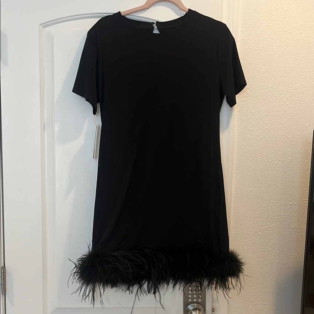 NWT Black Dress with Feather Hem